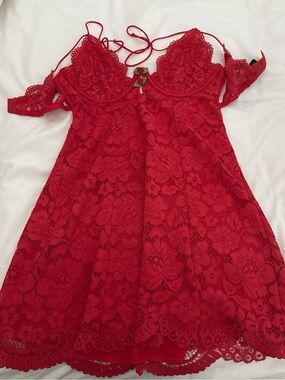 For Love & Lemons Red Lace Mini Dress